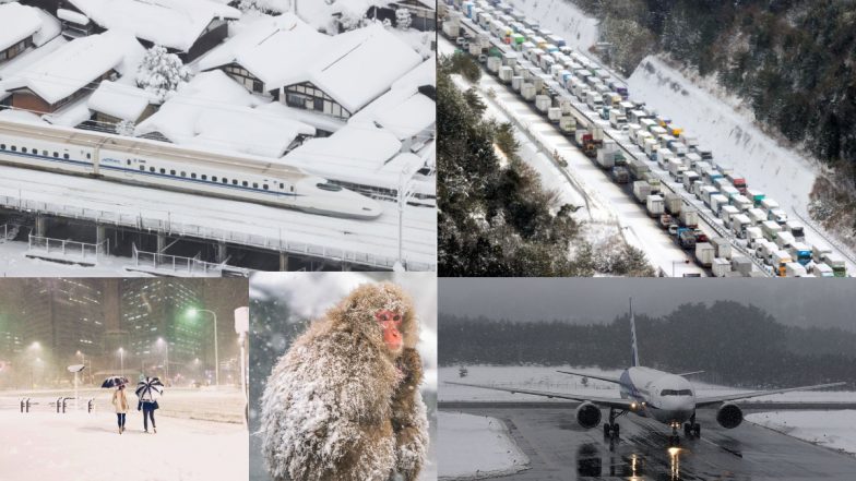 Japan Snowfall Photos: जापान में भारी बर्फबारी से जनजीवन अस्त-व्यस्त, फ्लाइट और ट्रेन सेवाएं प्रभावित