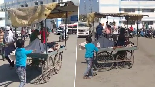 एमपी के सिंगरौली में बीमार पिता को लकड़ी के ठेलागाड़ी में अस्पताल ले गया छोटा लड़का, वायरल हुआ वीडियो