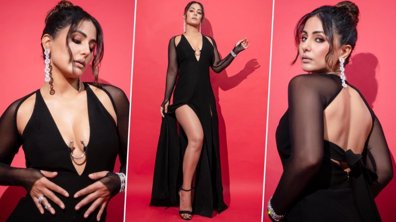 Hina Khan ने डीप नेक सिजलिंग ब्लैक गाउन पहन गिराई बिजली, एक्ट्रेस हॉटनेस देख आपका छूट जाएगा पसीना (View Pics)