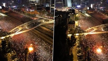 Massive Protests in Tel Aviv: रक्षा मंत्री 'योआव गैलेंट' को बर्खास्त करने पर भड़की जनता, इजरायल के पीएम नेतन्याहू के विरोध में सड़कों पर उतरी (Watch Video)