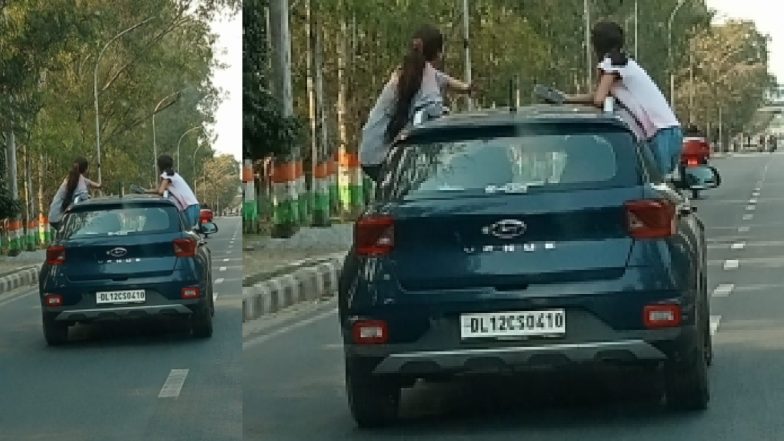 Reels के लिए चलती कार पर लड़कियों ने की स्टंटबाजी, 23500 रुपये का कटा चालान, देखें वायरल VIDEO (IANS)