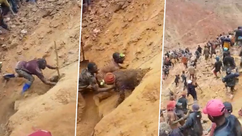 Shocking! बारिश के चलते ढही सोने की खदान में फंसे मजदूर, हैरतअंगेज अंदाज में निकाला गया बाहर (Watch Video)