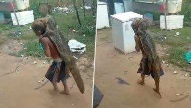 Boy Carries Crocodile On His Back: अपनी पीठ पर मगरमच्छ को लटकाकर ले जाते हुए बच्चे का क्लिप वायरल, देखें डरावना वीडियो