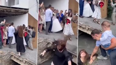 Video: दूल्हा-दुल्हन की फोटो लेने के दौरान महिला नाले में गिरी, देखें वायरल वीडियो