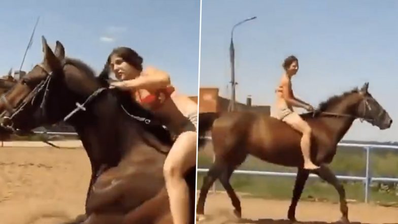 Bikini Girl On Horse: लड़की कर रही थी घोड़े पर चढ़ने की कोशिश, नही जमा तो घोड़े ने कर दिया ऐसा