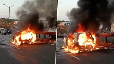 Maharashtra Car Fire Video: महाराष्ट्र के पुणे-बेंगलुरु हाईवे पर कार में लगी आग, धू-धू कर जली