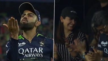 Virat Kohli ने Anushka Sharma को लाइव IPL मैच के दौरान दिया फ्लाइंग किस, फोटो वीडियो हुए वायरल (View Pics)