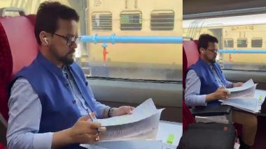 Anurag Thakur Working From Vande Bharat: वंदे भारत ट्रेन में काम करते नजर आए केंद्रीय मंत्री अनुराग ठाकुर, VIDEO देख लोगों ने की तारीफ