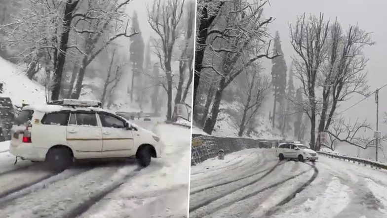 Himachal Pradesh: कुल्लू में बर्फबारी से बढ़ी फिसलन, गाड़ियां हो रही स्किड (Watch Video)