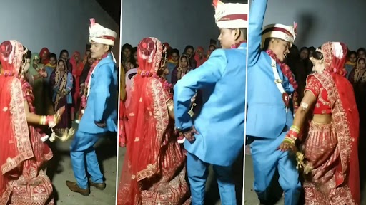 Dulha Dulhan Dance Video: भोजपुरी गाना बजते ही अपना आपा खो बैठे दूल्हा-दुल्हन, लगाए जोरदार ठुमके