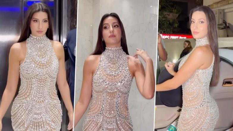 Nora Fatehi ने Sheer Embellished Body Hugging Gown पहन मचाया तहलका, एक्ट्रेस की कातिलाना अदाएं देख यूजर्स हुए लट्टू (Watch Video)