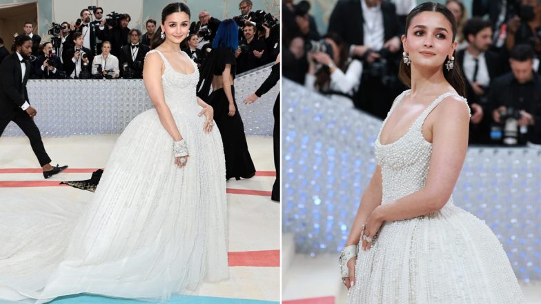 Met Gala 2023: मेट गाला में Alia Bhatt की धमाकेदार एंट्री, एक्ट्रेस ने 1 लाख मोतियों से बना आउटफिट पहन सभी को किया हैरान (View Pics)