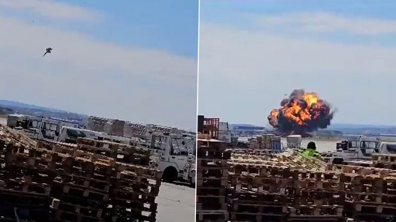 Spanish fighter jet Crash: स्पेनिश एफ/ए-18 लड़ाकू विमान ज़ारागोज़ा में दुर्घटनाग्रस्त, पायलट सुरक्षित किया इजेक्ट, देखें वीडियो