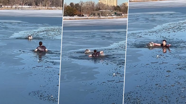 Viral Video: बर्फीली झील में फंसे कुत्ते को बचाने के लिए शख्स ने जोखिम में डाली जान, देखें वीडियो