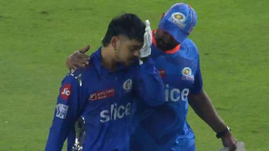 Ishan Kishan Hit On Eye: क्रिस जॉर्डन से टकराने के बाद मुंबई इंडियंस के विकेटकीपर ईशान किशन की आंख पर लगी चोट, गुजरात जायंट्स के खिलाफ क्वालीफायर 2 में नहीं की बल्लेबाजी, देखें Photo