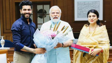 Ravindra Jadeja, Wife Rivaba Meet PM Modi: भारतीय क्रिकेटर रवींद्र जडेजा ने पीएम मोदी से की मुलाकात, पत्नी एवं भाजपा विधायक रिवाबा भी रहीं साथ