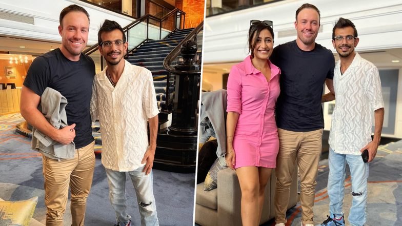 Yuzvendra Chahal Meet AB de Villiers: पत्नी धनश्री वर्मा के साथ एबी डिविलियर्स से मिले युजवेंद्र चहल; राजस्थान रॉयल्स के स्पिनर ने शेयर की तस्वीरें, देखें Photo