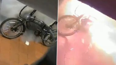 e-Bike Bursting Into Flames: लंदन में बैटरी फटने के बाद आग की लपटों में घिरी ईवी बाइक, भयानक हादसे का वीडियो हुआ वायरल