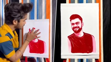 Virat Kohli Painting Video: विराट कोहली के जबरा फैन ने उंगलियों से चुटकी बजाते ही बना दी 'रन मशीन' की बेहद ही खूबसूरत पेंटिंग, सोशल मीडिया पर वीडियो हुआ वायरल