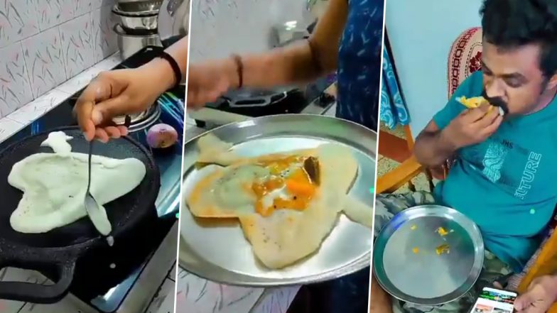 Funny Video: पत्नी ने पति के लिए बनाया हार्ट शेप डोसा, पुरुष ने अरमानों पर बिखेरा पानी, रोटी तरकारी की तरह लपेटकर खाया