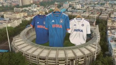 Team India New Jersey: टीम इंडिया की नई जर्सी हुई लॉन्च, वानखेड़े स्टेडियम में नजर आई बड़ी जर्सियां; देखें वीडियो