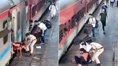 Video: बांद्रा टर्मिनस पर चलती ट्रेन में चढ़ने के दौरान फिसली महिला, RPF ने ऐसे बचाई जान