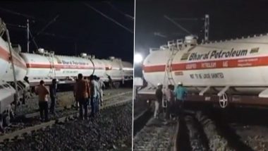 Goods Train Derailed in MP: मध्य प्रदेश के जबलपुर में LPG रेक के दो डिब्बे पटरी से उतरे, अनलोडिंग के दौरान हादसा (Watch Video)