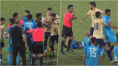 India and Kuwait Footballers’ Fight Video: SAFF चैंपियनशिप मैच में श्री कांतीरावा स्टेडियम में भारत और कुवैत के फुटबॉलरों के बीच लड़ाई का वीडियो वायरल