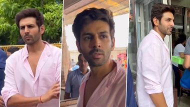 Kartik Aaryan Visits Siddhivinayak Temple: SatyaPrem Ki Katha की रिलीज से पहले बप्पा का आशिर्वाद लेने सिद्धीविनायक मंदिर पहुंचे कार्तिक आर्यन, फैंस का दिखा जमावड़ा (Watch Video)