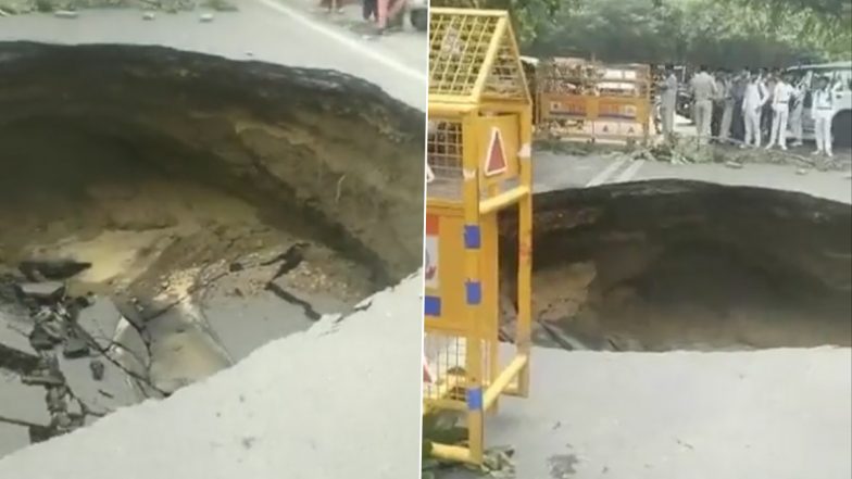 Delhi: जनकपुरी इलाके में आज सुबह सड़क का एक बड़ा हिस्सा जमीन में धंसा, कोई हताहत नहीं, देखें वीडियो