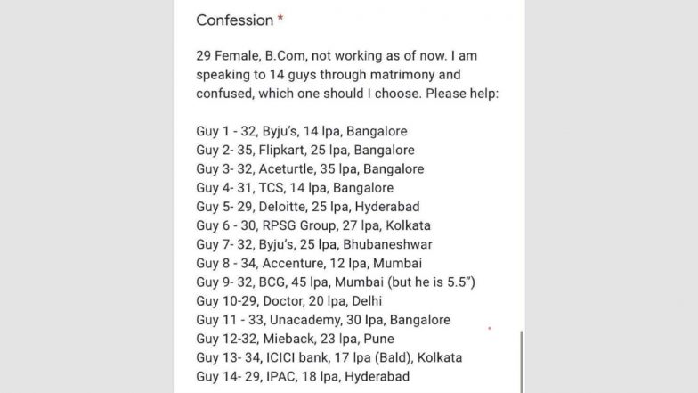 Digital Swayamvar? महिला ने 14 लड़कों के डिटेल्स शेयर कर शादी के लिए नेटिज़न्स से मांगी मदद, देखें होश उड़ा देने वाले रिएक्शन्स