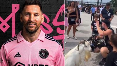 Lionel Messi’s Inter Miami Unveiling Ceremony: लियोनेल मेस्सी के इंटर मियामी अनावरण समारोह में बकरी लेकर पहुंचा  फैन, देखें वायरल वीडियो