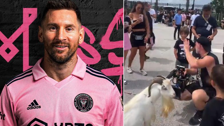 Lionel Messi&rsquo;s Inter Miami Unveiling Ceremony: लियोनेल मेस्सी के इंटर मियामी अनावरण समारोह में&nbsp;बकरी लेकर पहुंचा &nbsp;फैन, देखें वायरल वीडियो