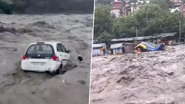 Car flowing in the Beas River: भारी बारिश के कारण हिमाचल प्रदेश में पास ब्यास नदी में कार बही (Watch Video)