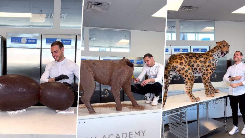 Chocolate Leopard Sculpture: पेस्ट्री शेफ ने चॉकलेट से बनाई तेंदुए की मूर्ति, वीडियो हुआ वायरल