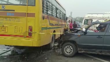 Ghaziabad Road Accident Video: गाजियाबाद के पास दिल्ली-मेरठ एक्सप्रेसवे पर स्कूल बस-कार में भिडंत, टक्कर में 6 लोगों की मौत