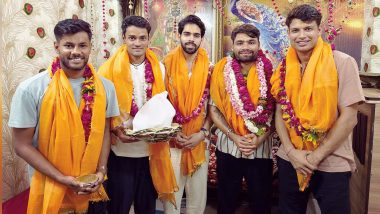 Rinku Singh Visits Banke Vihari Temple: वृन्दावन पहुंचे रिंकू सिंह, बांके बिहारी के चरणों में टेका माथा, देखें तस्वीरें