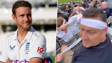 Fans Pay Tribute to Stuart Broad: स्टुअर्ट ब्रॉड की अंतर्राष्ट्रीय क्रिकेट से सन्यास से पहले अंतिम टेस्ट मैच से पहले फैंस ने हेडबैंड पहनकर दी ट्रिब्यूट, देखें वीडियो