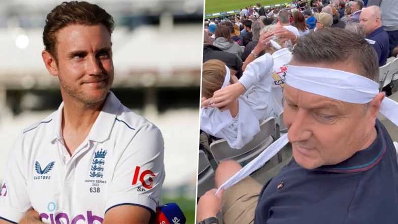 Fans Pay Tribute to Stuart Broad:&nbsp;स्टुअर्ट ब्रॉड&nbsp;की अंतर्राष्ट्रीय क्रिकेट&nbsp;से सन्यास से पहले अंतिम&nbsp;टेस्ट मैच से पहले फैंस ने&nbsp;हेडबैंड पहनकर दी ट्रिब्यूट, देखें वीडियो
