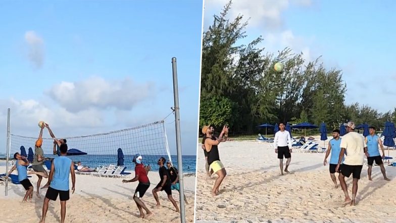 Team India Stars Play Beach Volleyball: वेस्टइंडीज के खिलाफ सीरीज से पहले बारबाडोस में विराट कोहली, मोहम्मद सिराज समेत टीम इंडिया के अन्य खिलाड़ियों ने बीच पर खेला वॉलीबॉल, देखें वीडियो