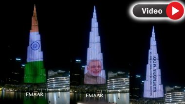 VIDEO: तिरंगे के रंग में रंगा बुर्ज खलीफा, बिल्डिंग पर नजर आई PM मोदी की तस्वीर, देखें ये शानदार नजारा