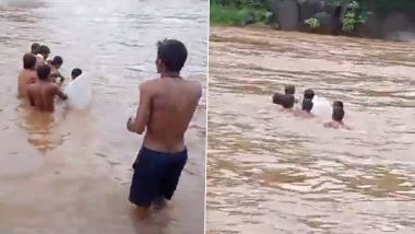 VIDEO: महाराष्ट्र सरकार के दावों की खुली पोल! पालघर में नदी पर पुल नहीं होने से गर्भवती महिला को बाढ़ के पानी से गुजर कर अस्पताल पहुंचाया गया