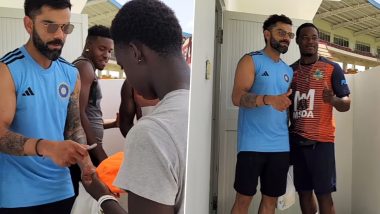 Virat Kohli Poses With Local Dominican Players: वेस्टइंडीज दौरे पर विराट कोहली ने स्थानीय डोमिनिकन खिलाड़ियों के साथ खिंचवाईं तस्वीरें, स्टार बल्लेबाज ने जीता उनका दिल, देखें वायरल वीडियो