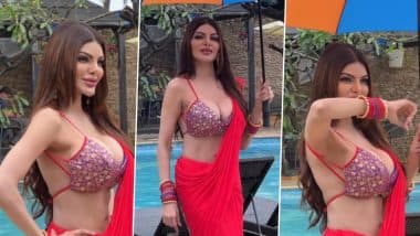 रेड साड़ी पहन Sherlyn Chopra ने मुंबई की बारिश में किया सेक्सी डांस, एक्ट्रेस की हॉटनेस ने बढ़ाया तापमान (Watch Video)