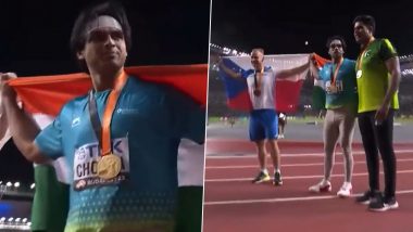 Neeraj Chopra Wins Gold: गोल्ड मेडल जीतने के बाद नीरज चोपड़ा ने जीता फैंस का दिल, पाकिस्तान के अरशद नदीम को बुलकर तिरंगे के साथ खिचवाई तस्वीर- Video