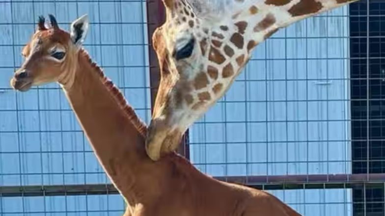 Rare Spotless Giraffe Born in USA Zoo: अमेरिका के टेनेसी के चिड़ियाघर में जन्मा दुर्लभ बेदाग जिराफ, देखें फोटो