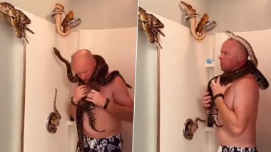 Man Taking Bath With Snake: गले में सांप लपेटकर नहाता दिखा शख्स, इंटरनेट पर वीडियो वायरल