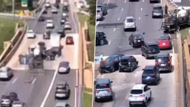 Arlington Road Accident Video: आर्लिंगटन में ट्रक ड्राइवर ने कारों को मारी टक्कर, कई लोग हुए घायल, देखें वीडियो