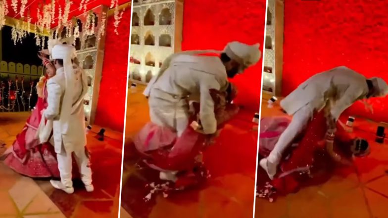 Romantic Wedding Photoshoot Goes Wrong: रोमांटिक वेडिंग फोटोशूट में हुई गड़बड़ी, दुल्हन गिरी धड़ाम