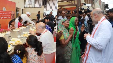 Amit Shah Family Lunch Video: अमित शाह अपने पैतृक गांव मनसा में अपनी मां की याद में चल रहे 'कुसुम्बा अन्न क्षेत्र' रसोई में परिवार के साथ दोपहर का भोजन किया